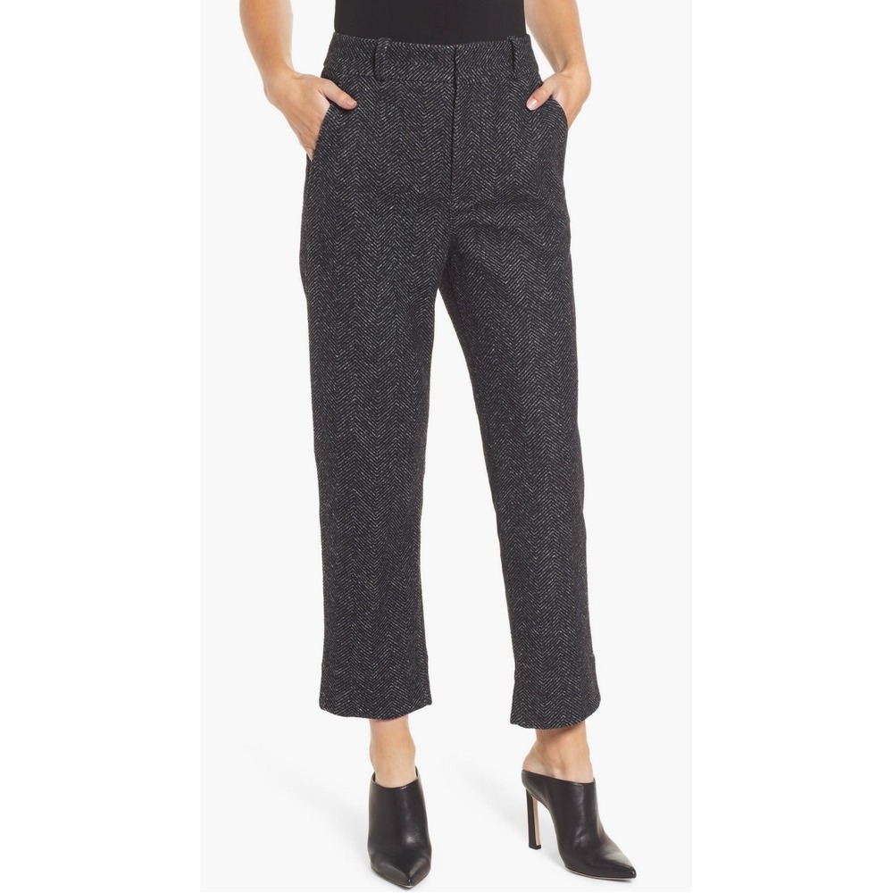 AG Adriano Goldschmied Elvie Herringbone High Waist Crop Trouser Storm Grey Sz 4